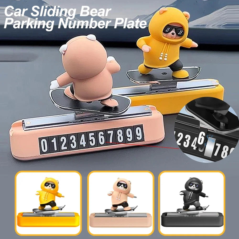 2025 New Dashboard Car Ornaments Skateboard Bear Sliding Bear Creative Car Cartoon Interior Decoration Interior Accessories