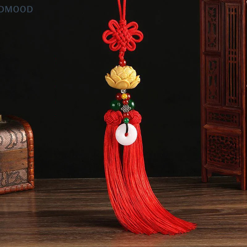 Car Good Luck Lotus Pendant Fashion Car Interior Decora Ornaments Rearview Mirror Pendant Ping An Buckle Chinese Knot Decoration