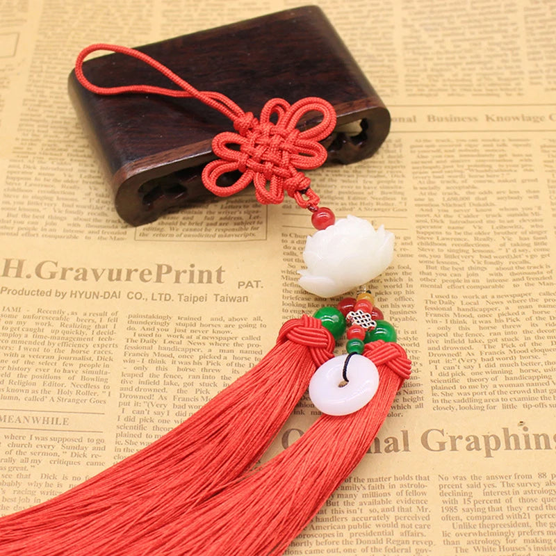 Car Good Luck Lotus Pendant Fashion Car Interior Decora Ornaments Rearview Mirror Pendant Ping An Buckle Chinese Knot Decoration