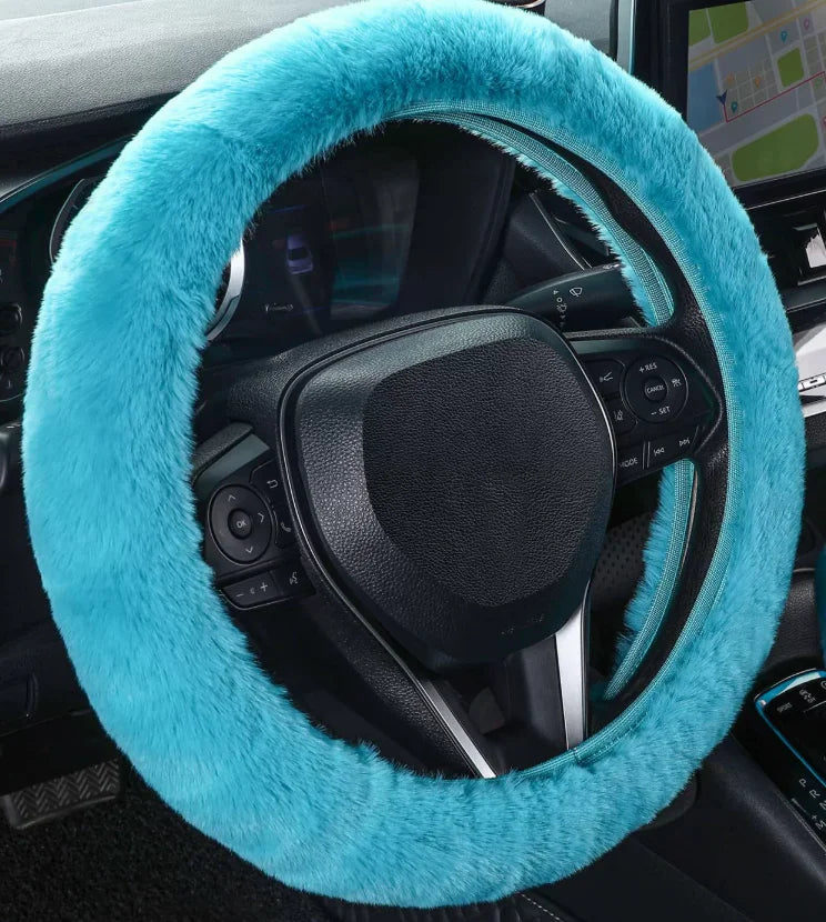 Heated & Ultra Soft Fluffy Steering Wheel Cover For Winter Warm 3pcs/Set, for Women's Car Interior Accessories，Universal 15 inch