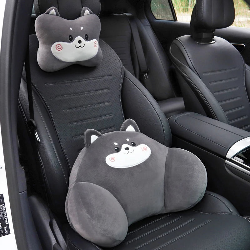 1Set Cute Cartoon Plush Car Headrest Neck Pillow Waist Back Cushion Auto Interior Decoration DIY Accessories