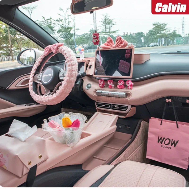 Car Steering Wheel Cover New WInter Warm Soft Plush Cartoon Car bowknot Interior Accessories 38cm Handble Cover