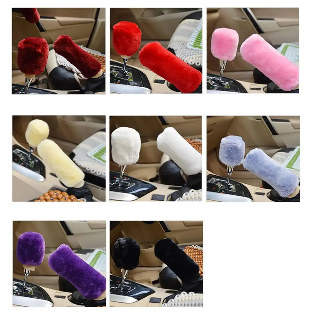 2 Pieces Of Car Plush Handbrake Cover Shift Knob Cover Autumn And Winter Car Plush Handbrake Cover Soft And Warm Handbrake Cover