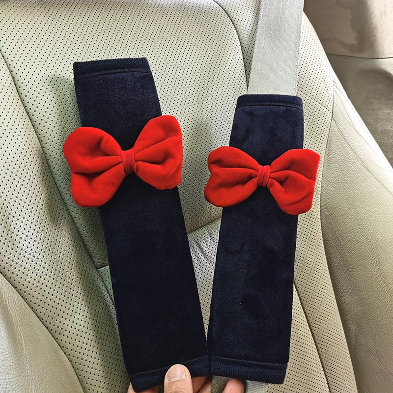 2pcs Cute Bownot Car Seat Belt Shoulder Cover Car Safety Belt Cover Anti-stranglehold Car Interior Accessories Girl Gift