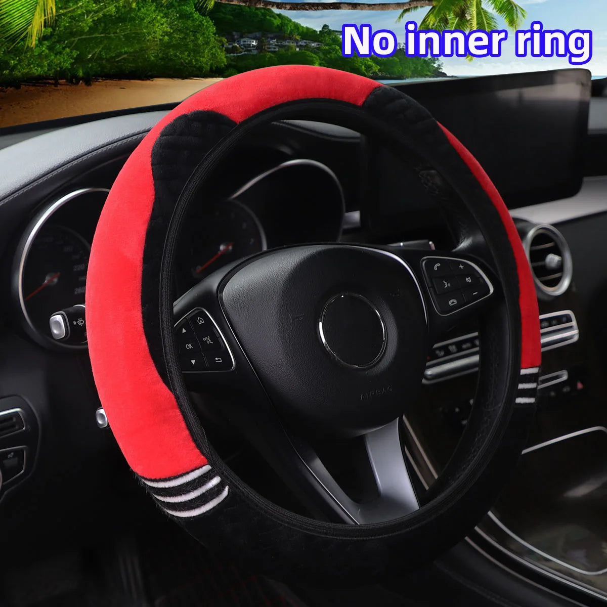 Super soft plush ear winter warm-hand car rimless steering wheel cover suitable for 14.5 - 15 inch car accessories for women