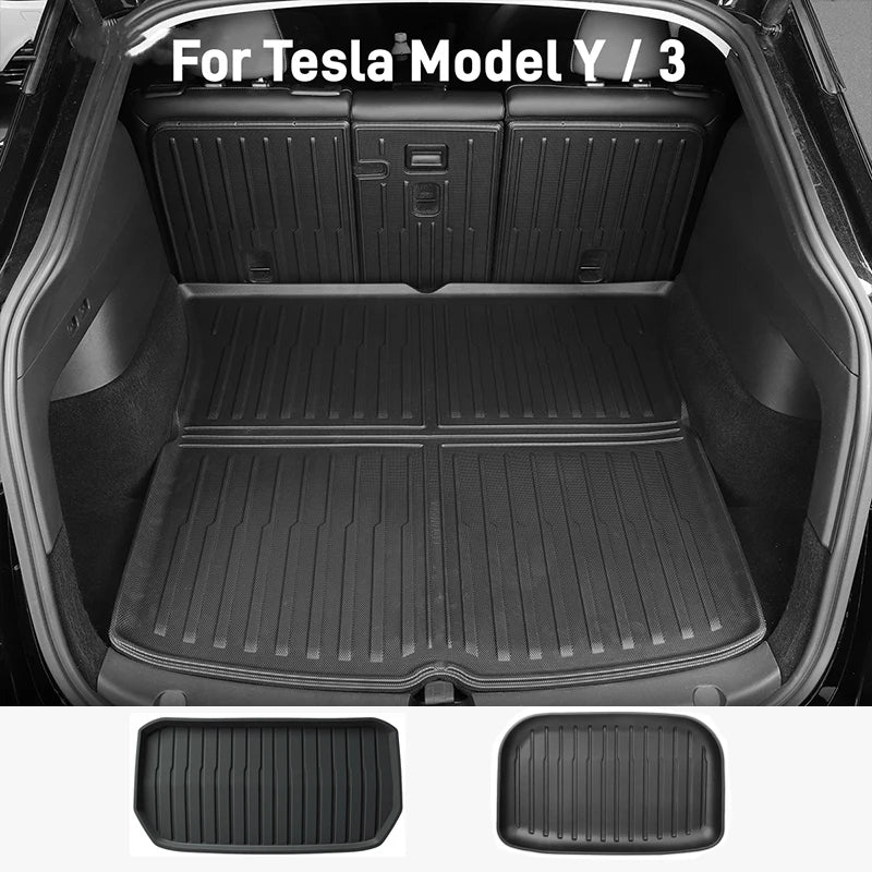 For Tesla Model Y / 3 2019-2023 Full Coverage Rear Trunk Mats TPE Rear Seat Backrest Protective Pad Cargo Liner Anti-Kick Pad