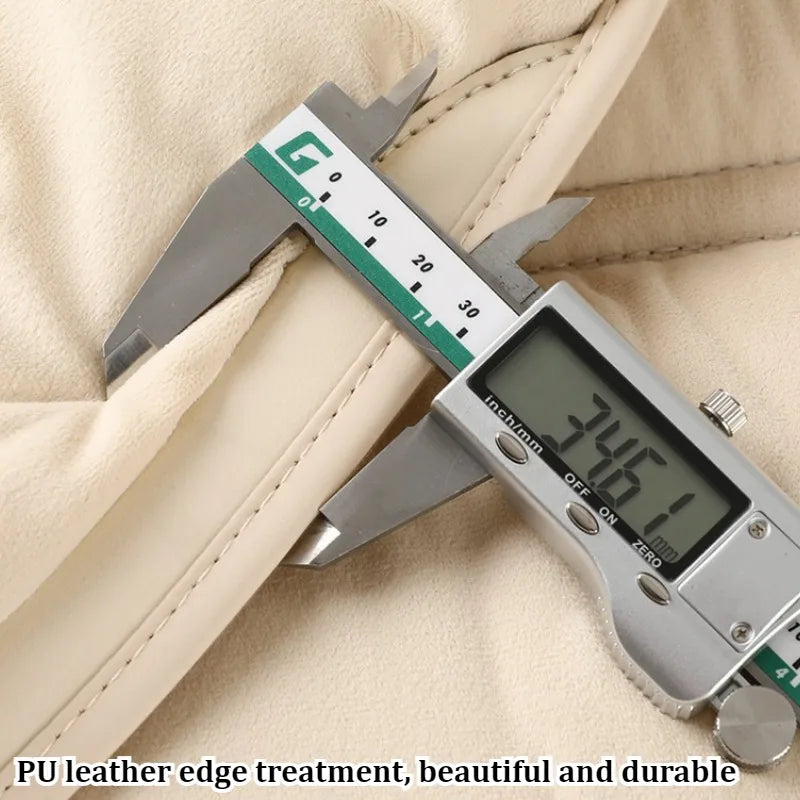 1pc Elegant Down Feather Car Seat Cushion Plush PU Leather Thick Warm Cozy Comfortable for Autumn Winter