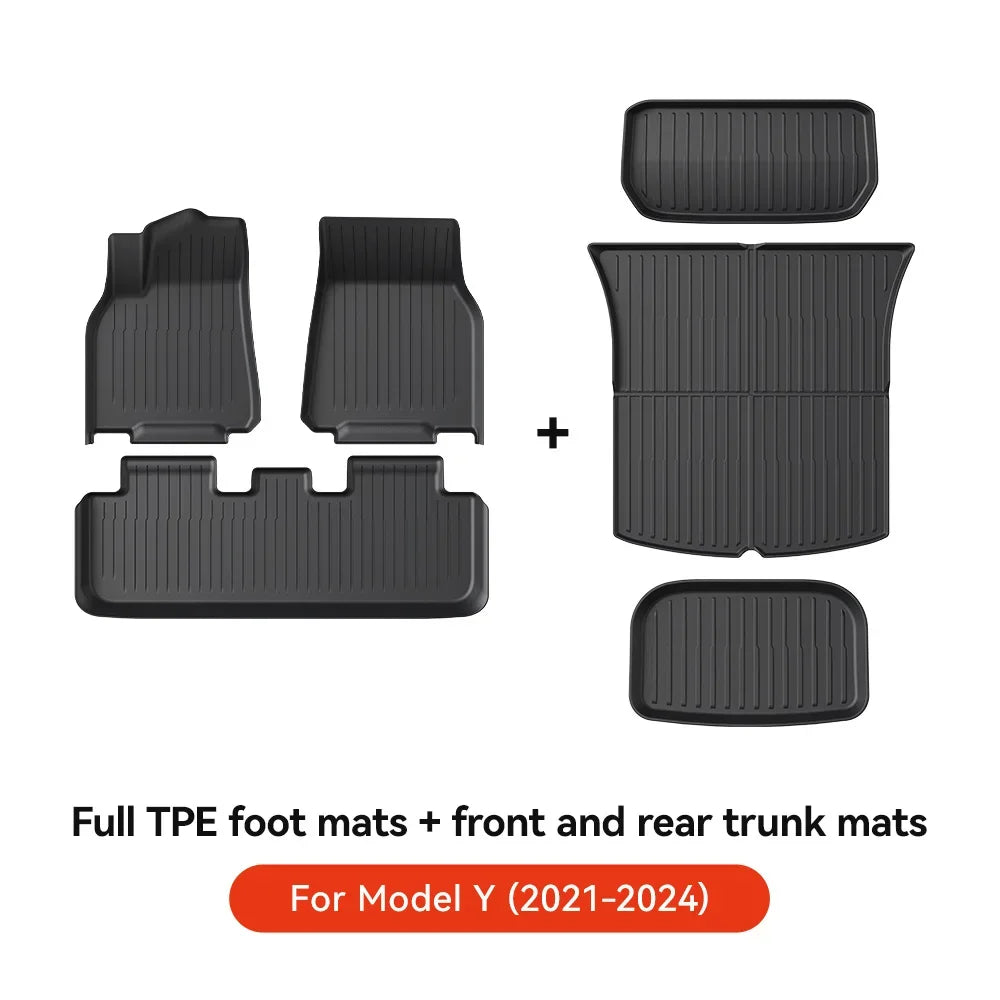 YZ TPE Car Floor Mats for Tesla Model 3 Y Highland Juniper 2019-2025 Luggage Mat Set Four Seasons Waterproof Anti-slip Trunk Mat