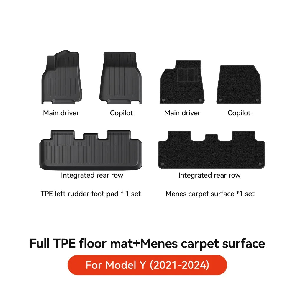 YZ TPE Car Floor Mats for Tesla Model 3 Y Highland Juniper 2019-2025 Luggage Mat Set Four Seasons Waterproof Anti-slip Trunk Mat