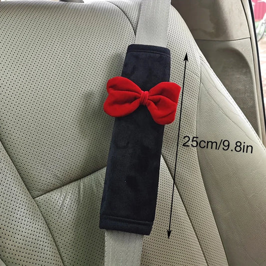 2pcs Cute Bownot Car Seat Belt Shoulder Cover Car Safety Belt Cover Anti-stranglehold Car Interior Accessories Girl Gift