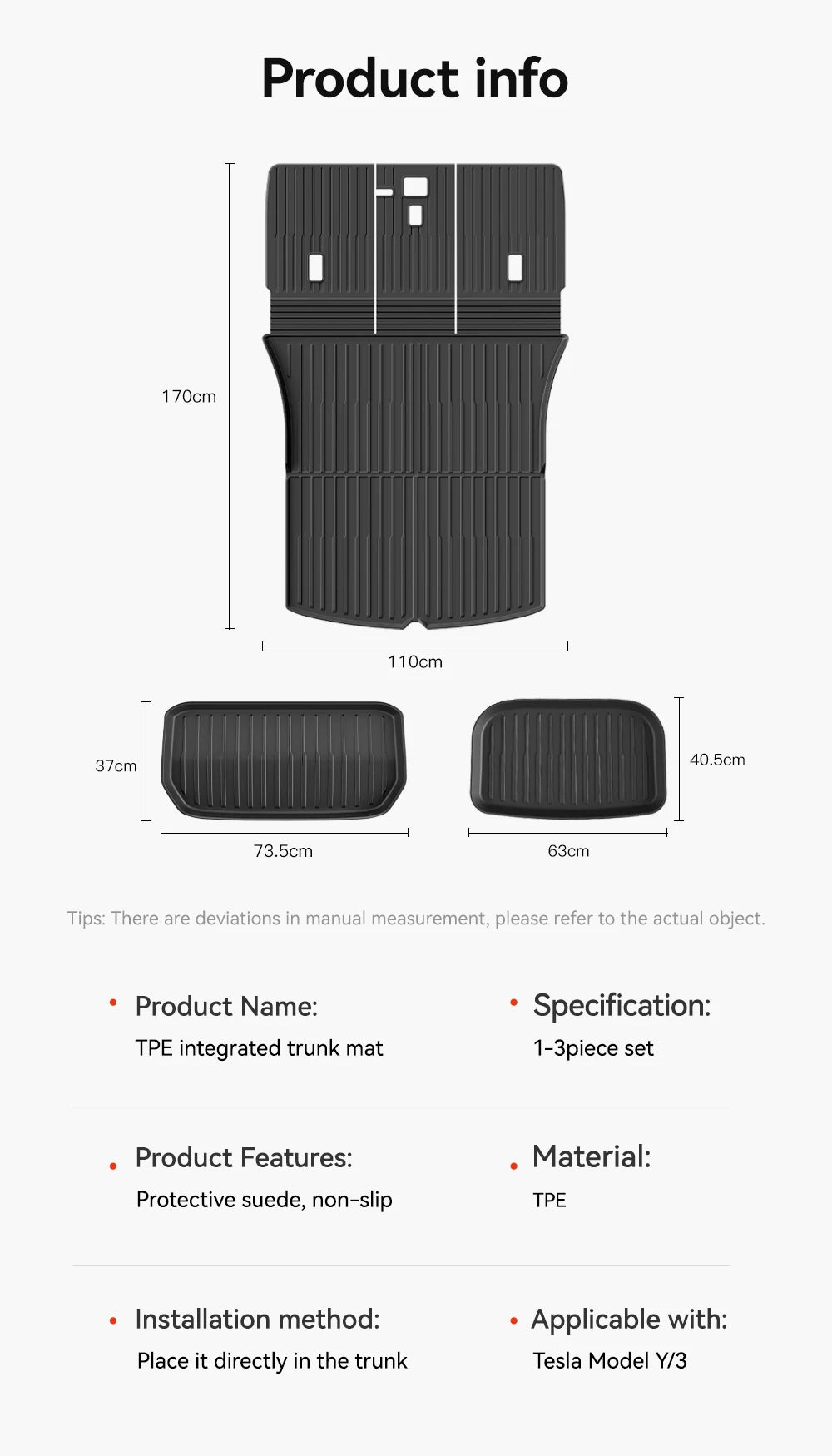 YZ TPE Car Floor Mats for Tesla Model 3 Y Highland Juniper 2019-2025 Luggage Mat Set Four Seasons Waterproof Anti-slip Trunk Mat