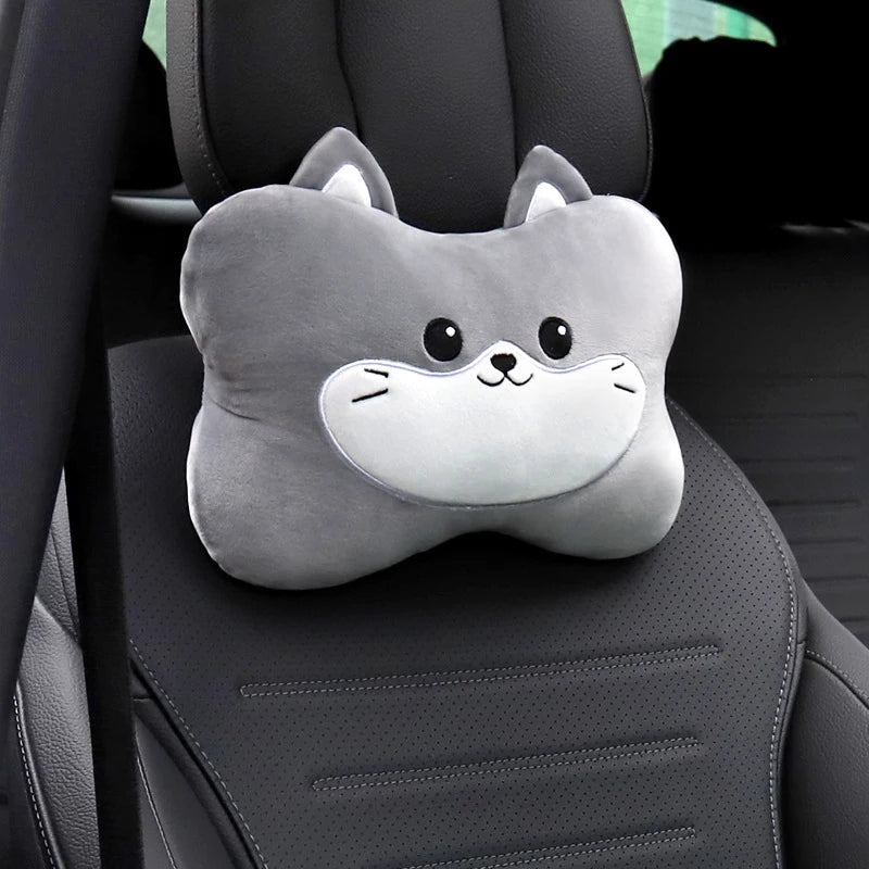 1Set Cute Cartoon Plush Car Headrest Neck Pillow Waist Back Cushion Auto Interior Decoration DIY Accessories