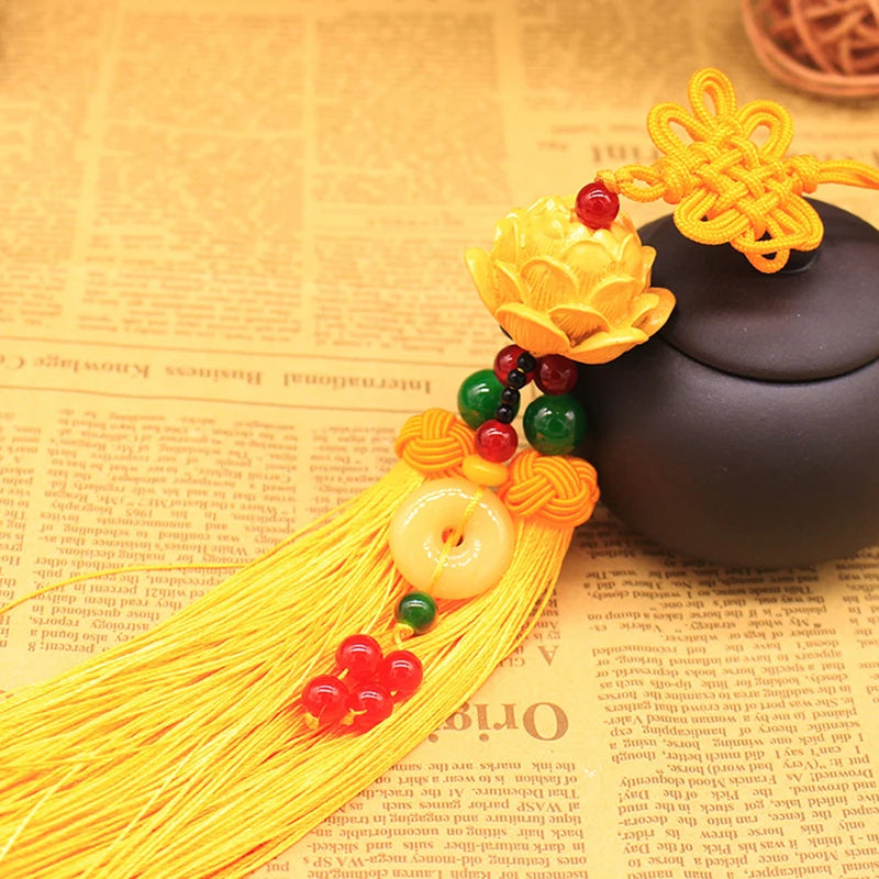 Car Good Luck Lotus Pendant Fashion Car Interior Decora Ornaments Rearview Mirror Pendant Ping An Buckle Chinese Knot Decoration