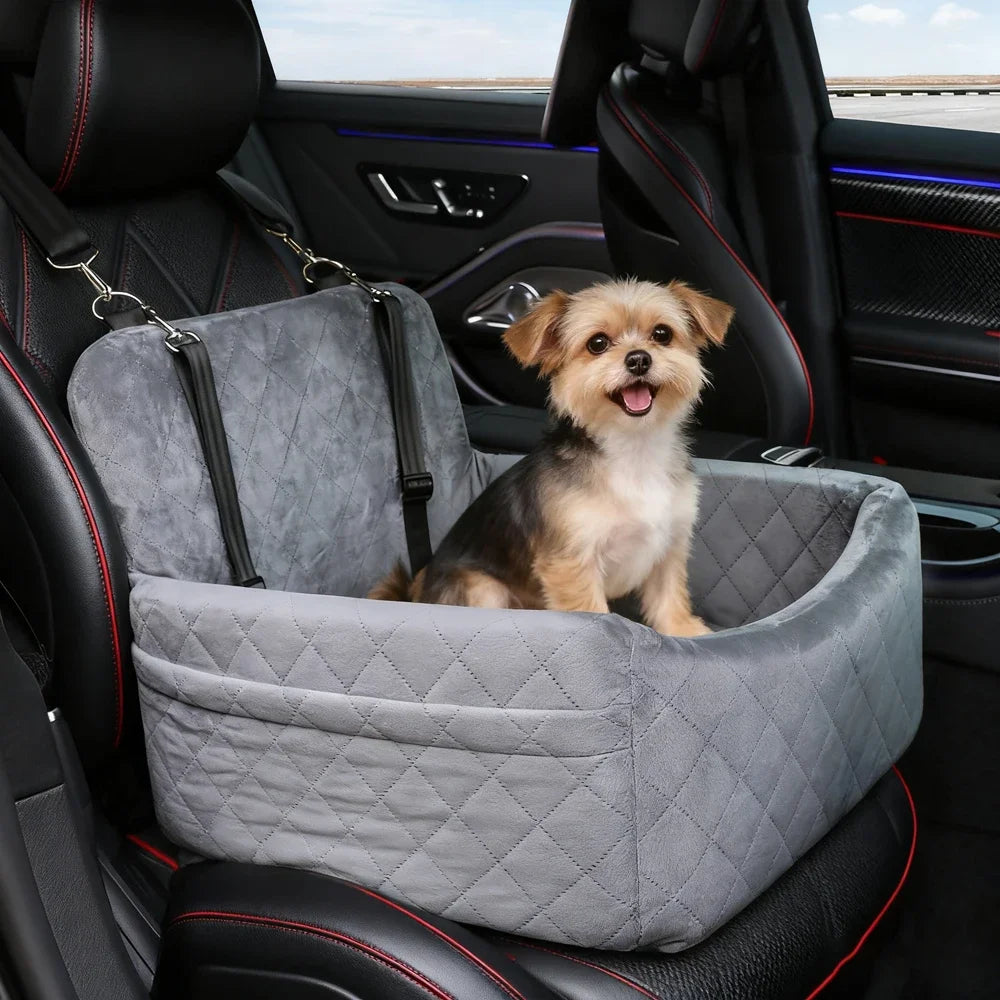 1PC Warm Portable Dog Car Seat for Pet Small Medium Dogs with Washable Cushion Bed Safety Belt Storage Pocket for Outdoor Travel