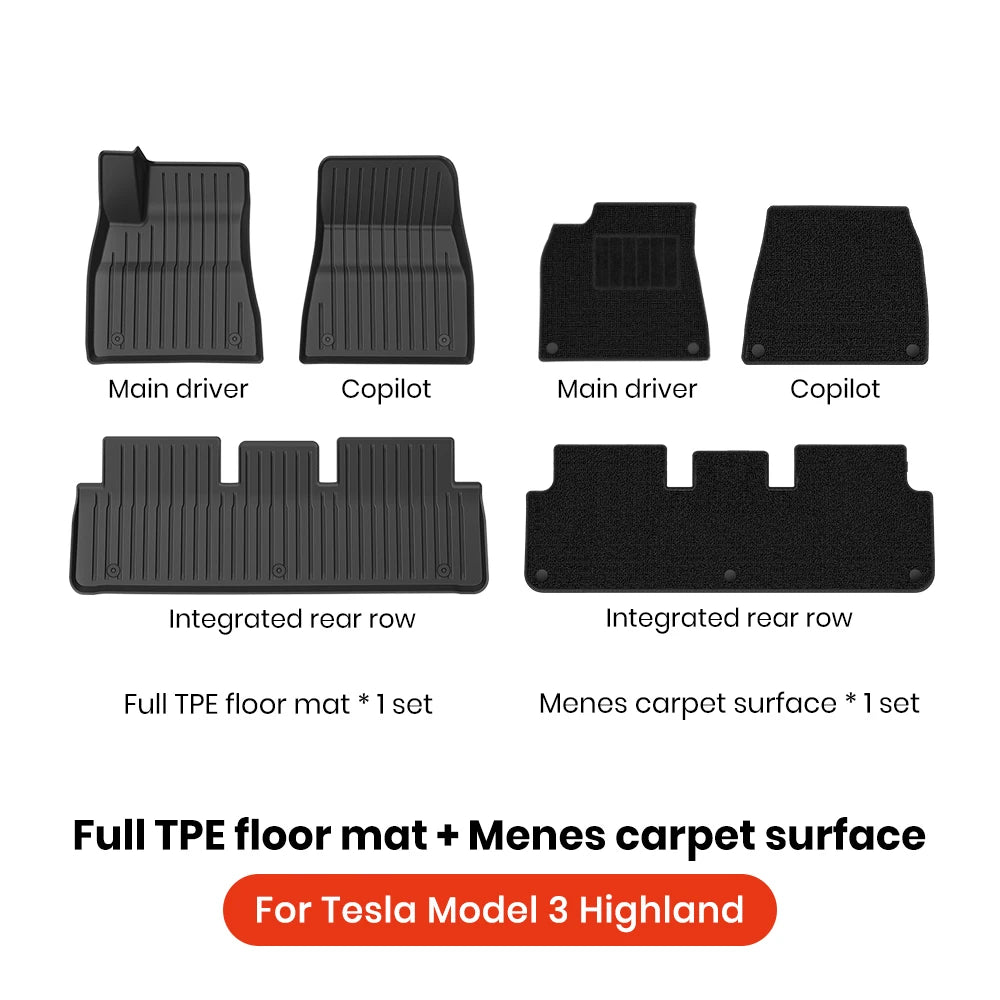 YZ TPE Car Floor Mats for Tesla Model 3 Y Highland Juniper 2019-2025 Luggage Mat Set Four Seasons Waterproof Anti-slip Trunk Mat