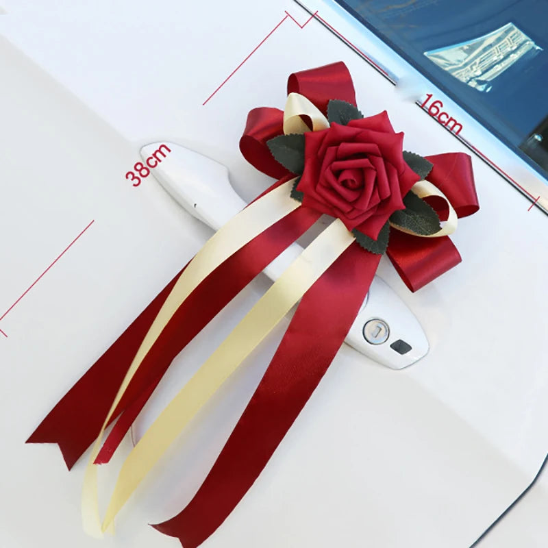 Creative Wedding Car Decoration Door Handles Rearview Mirror Decorate Flower Accessories Simulated Rose Wedding Car Decoration