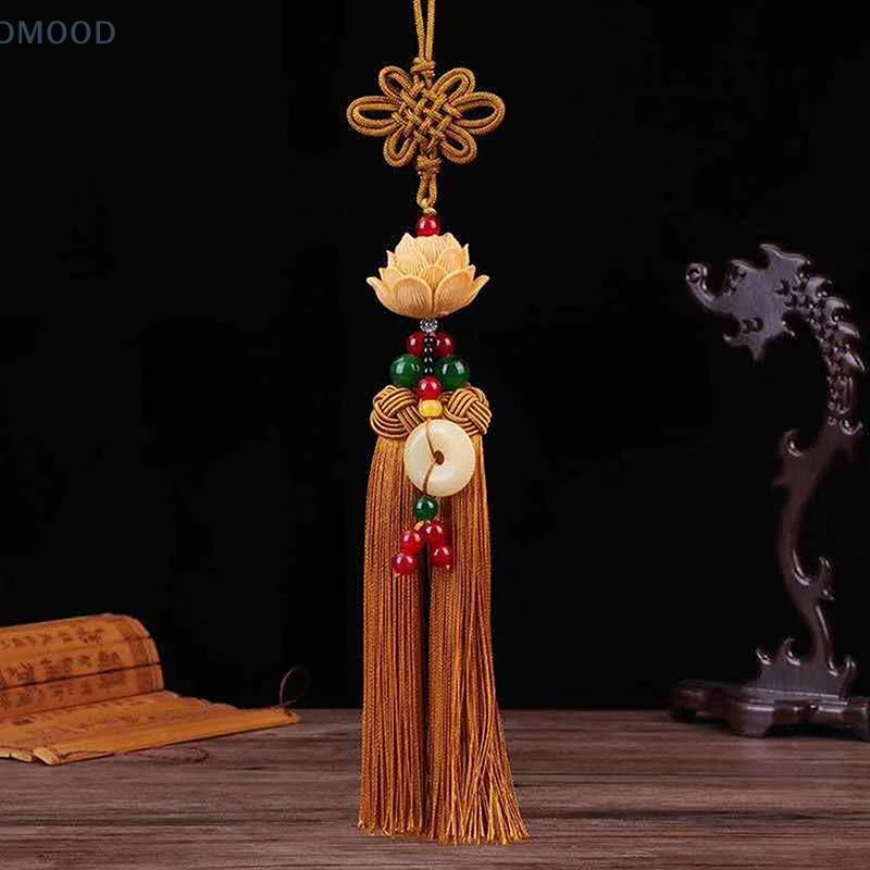 Car Good Luck Lotus Pendant Fashion Car Interior Decora Ornaments Rearview Mirror Pendant Ping An Buckle Chinese Knot Decoration