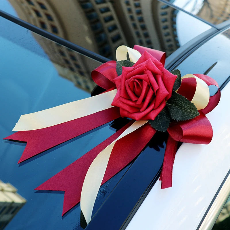 Creative Wedding Car Decoration Door Handles Rearview Mirror Decorate Flower Accessories Simulated Rose Wedding Car Decoration