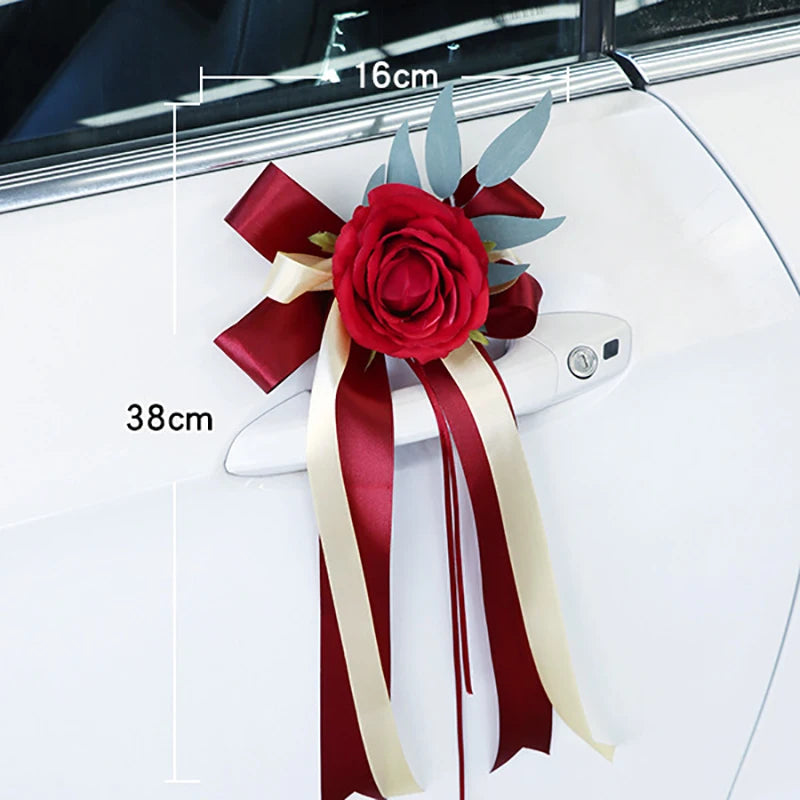 Creative Wedding Car Decoration Door Handles Rearview Mirror Decorate Flower Accessories Simulated Rose Wedding Car Decoration